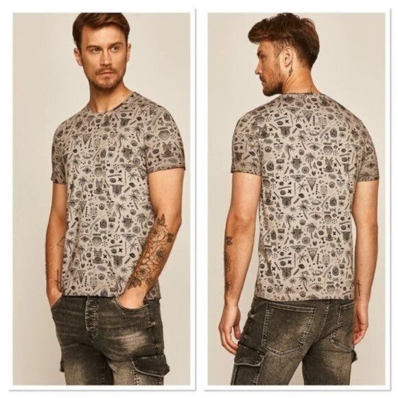 MEDICINE Mens Tribal Aztec print Ombré dyed Grey and black Cotton tee Sz M NWOT - Picture 1 of 13